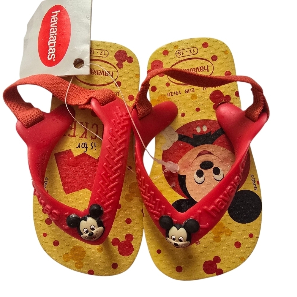 NWT Havaianas Kids Baby Mickey Mouse Yellow and Red Sandals Flip Flops